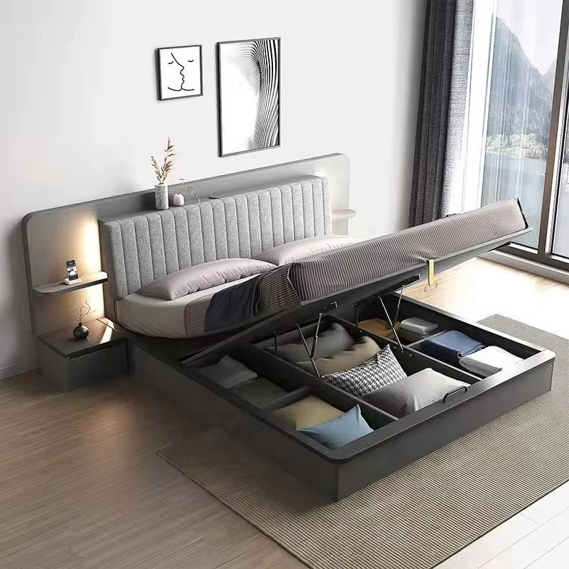 Bedroom Modern Tanning Frame Storage Platform Room Wood Size Set Hotel Led Lights King Bed
