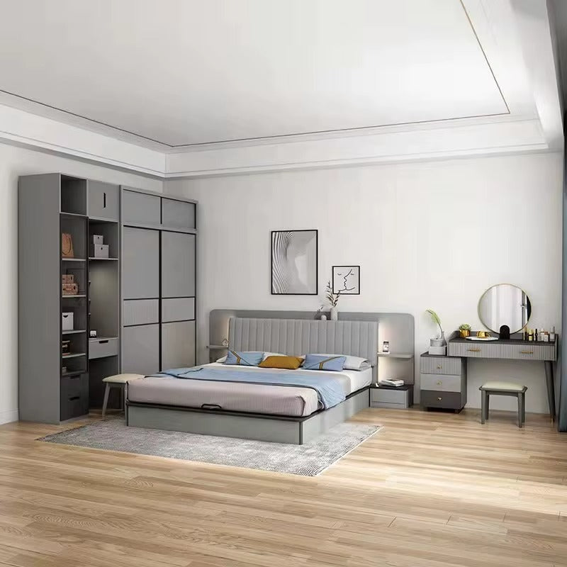 Bedroom Modern Tanning Frame Storage Platform Room Wood Size Set Hotel Led Lights King Bed