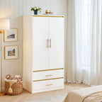 2-Door 66.9" H Armoire Wardrobe with Hanging Rod & 2 Drawers