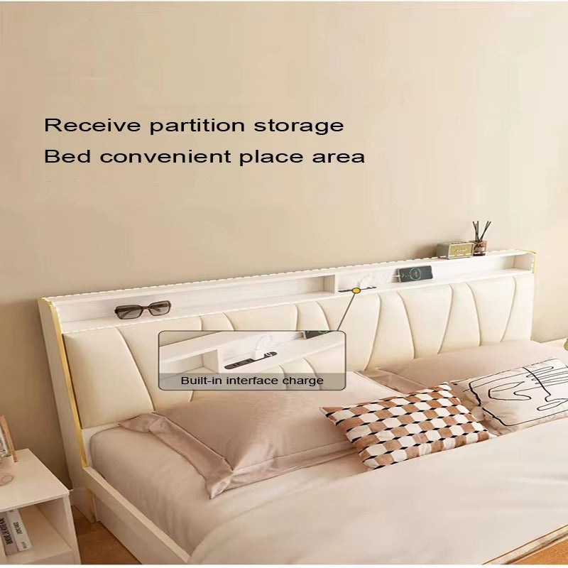 China Mdf Eco-Friendly Sample Design Storage Room Modern Double Wood Frame Space Saving Set Furniture Bedroom Hotel Beds