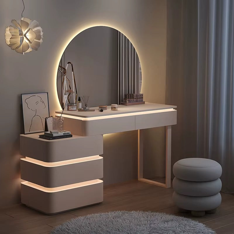 New Product Modern Simple Cream Style Rock Board Dressing Table Standing Integrated Solid Wood Makeup Table for Bedroom