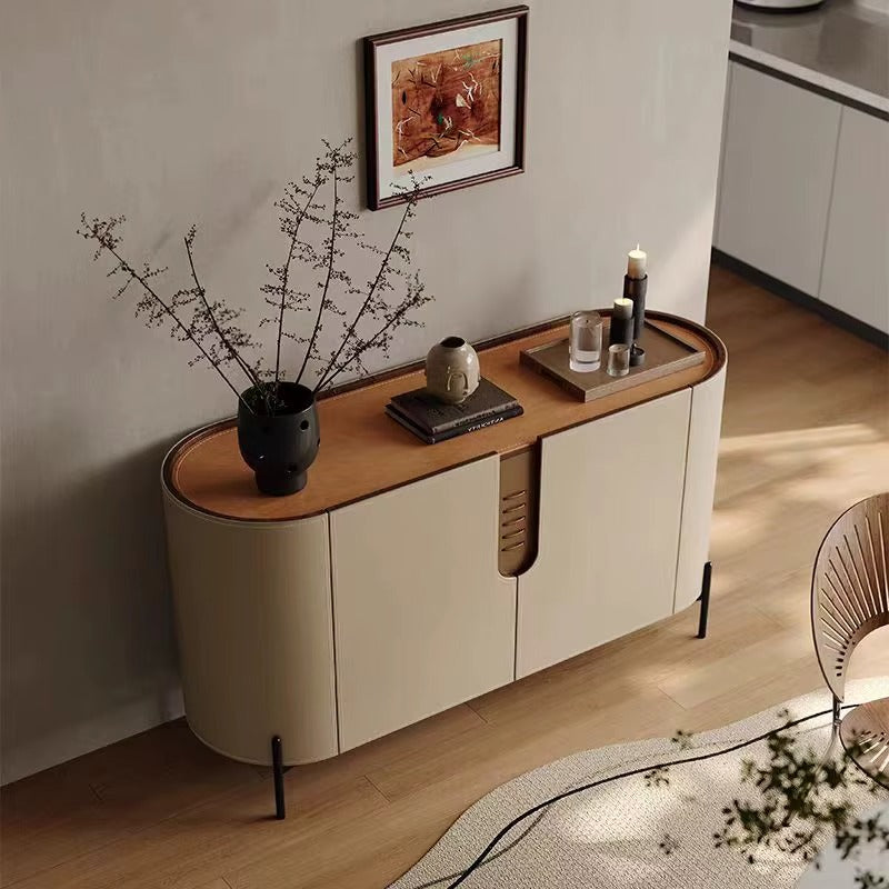 Italian Luxury Sideboard Cabinet Modern Saddle Leather Wooden Storage Living Room Buffet Sideboard