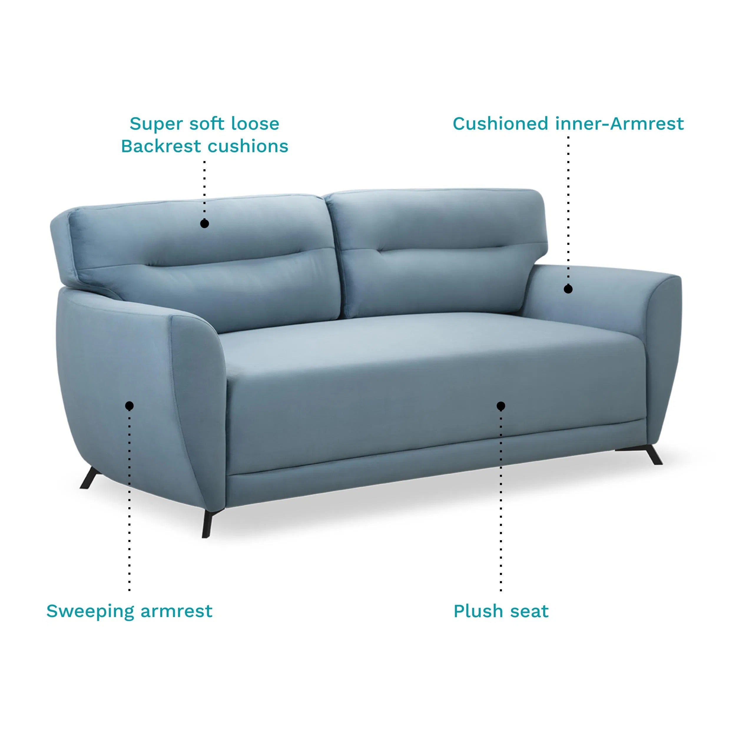Elvis Velvet 3 Seater Sofa in Mineral Blue Color