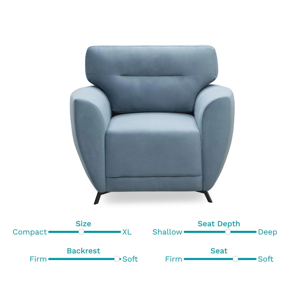 Elvis Velvet 1 Seater Sofa in Mineral Blue Color