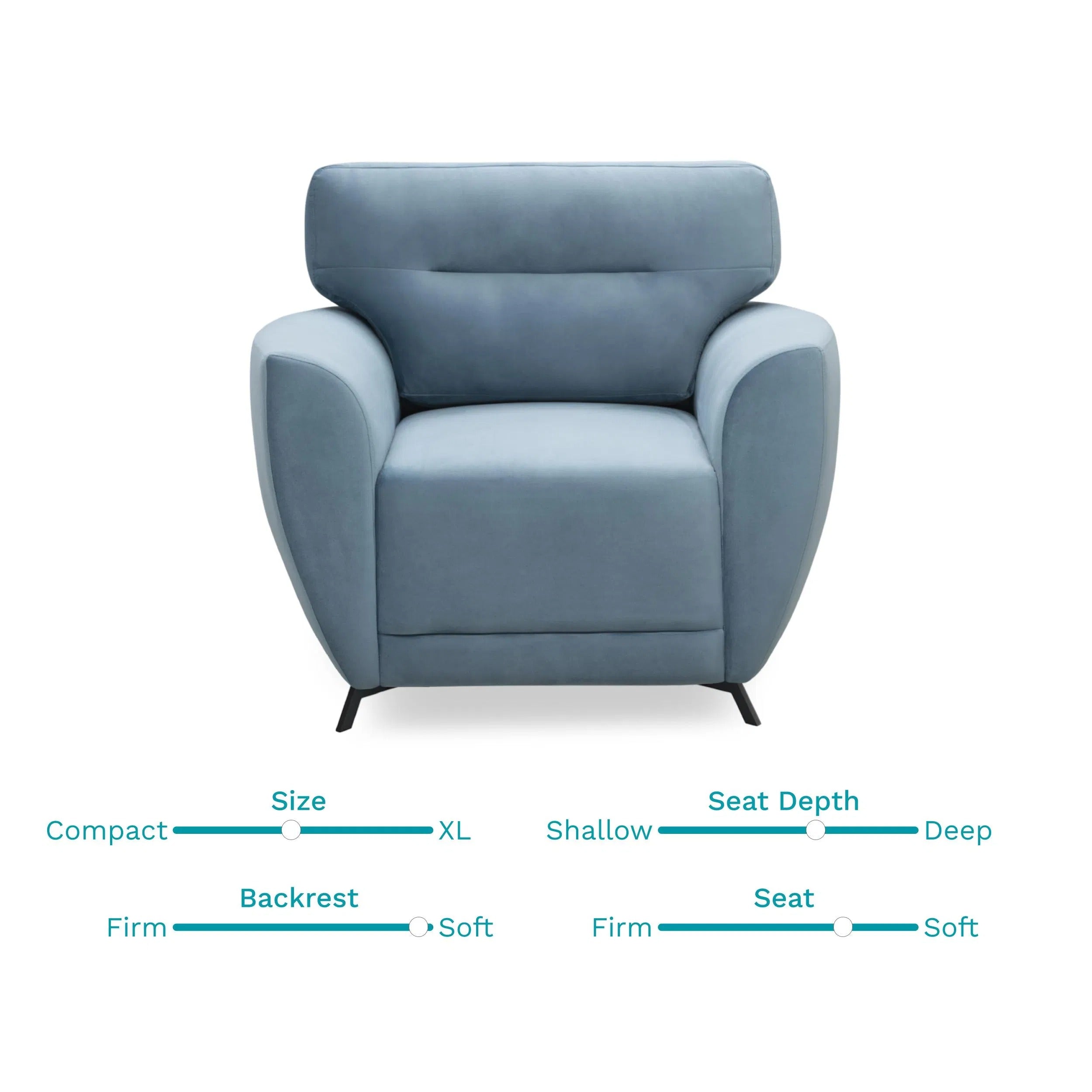 Elvis Velvet 1 Seater Sofa in Mineral Blue Color