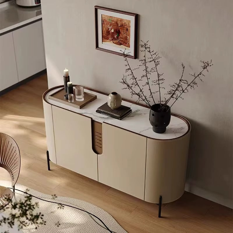 Italian Luxury Sideboard Cabinet Modern Saddle Leather Wooden Storage Living Room Buffet Sideboard