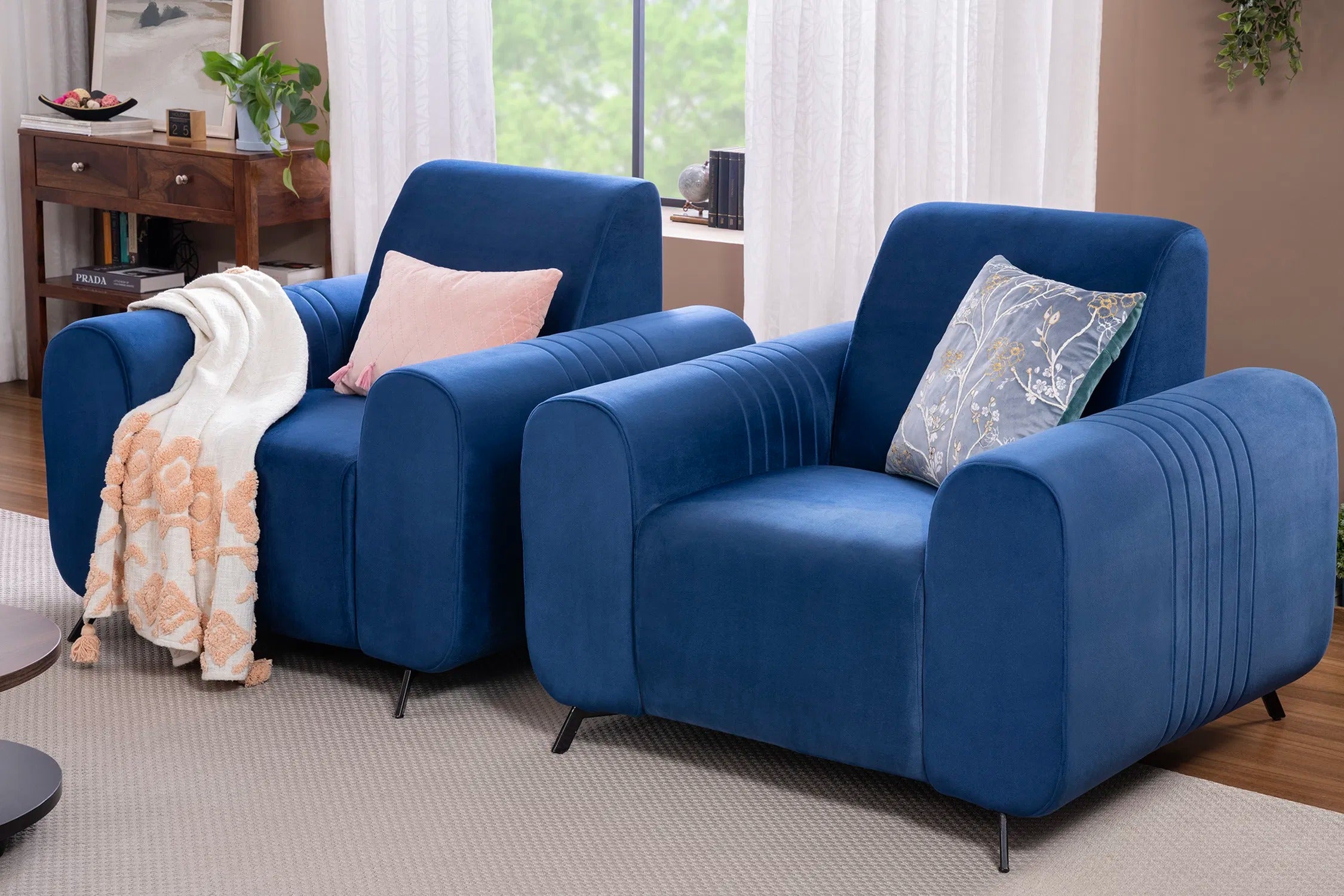 Helio Velvet 3+1+1 Sofa Set in Sapphire Blue Color