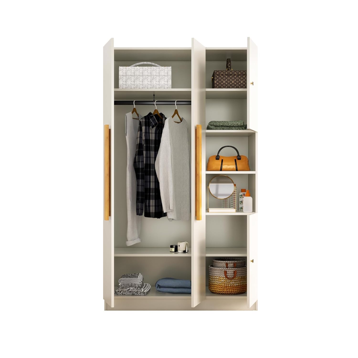 Wooden Almirah 4 Door Wardrobe With Hanging Space