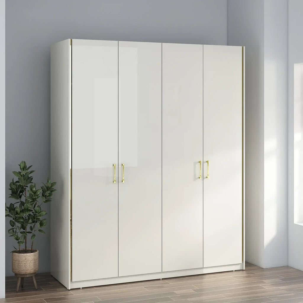 Stellar 4 Door Wardrobe in High Gloss White Finish