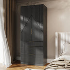 Contemporary 2-Door Solid Wood Wardrobe with Large Drawers and Hidden Storage