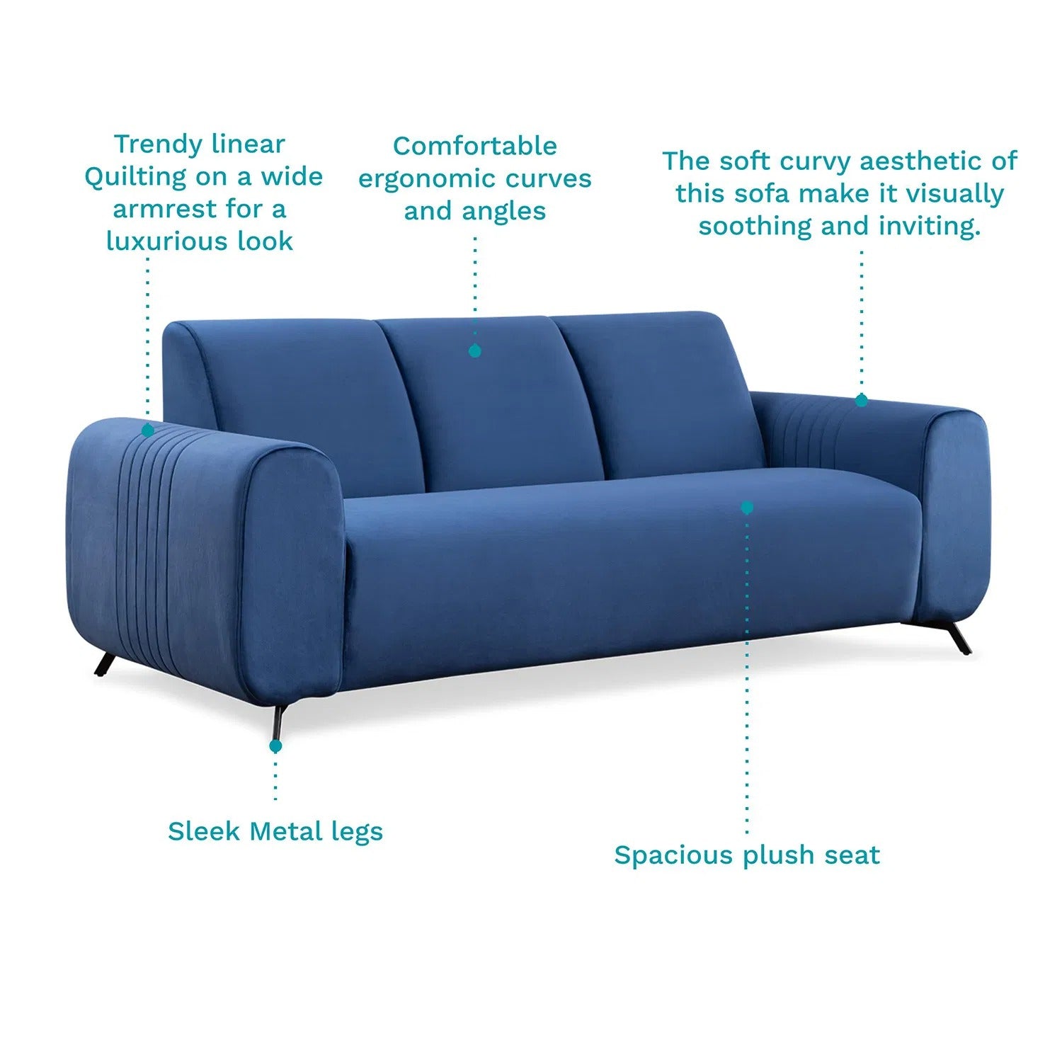 Helio Velvet 3+1+1 Sofa Set in Sapphire Blue Color