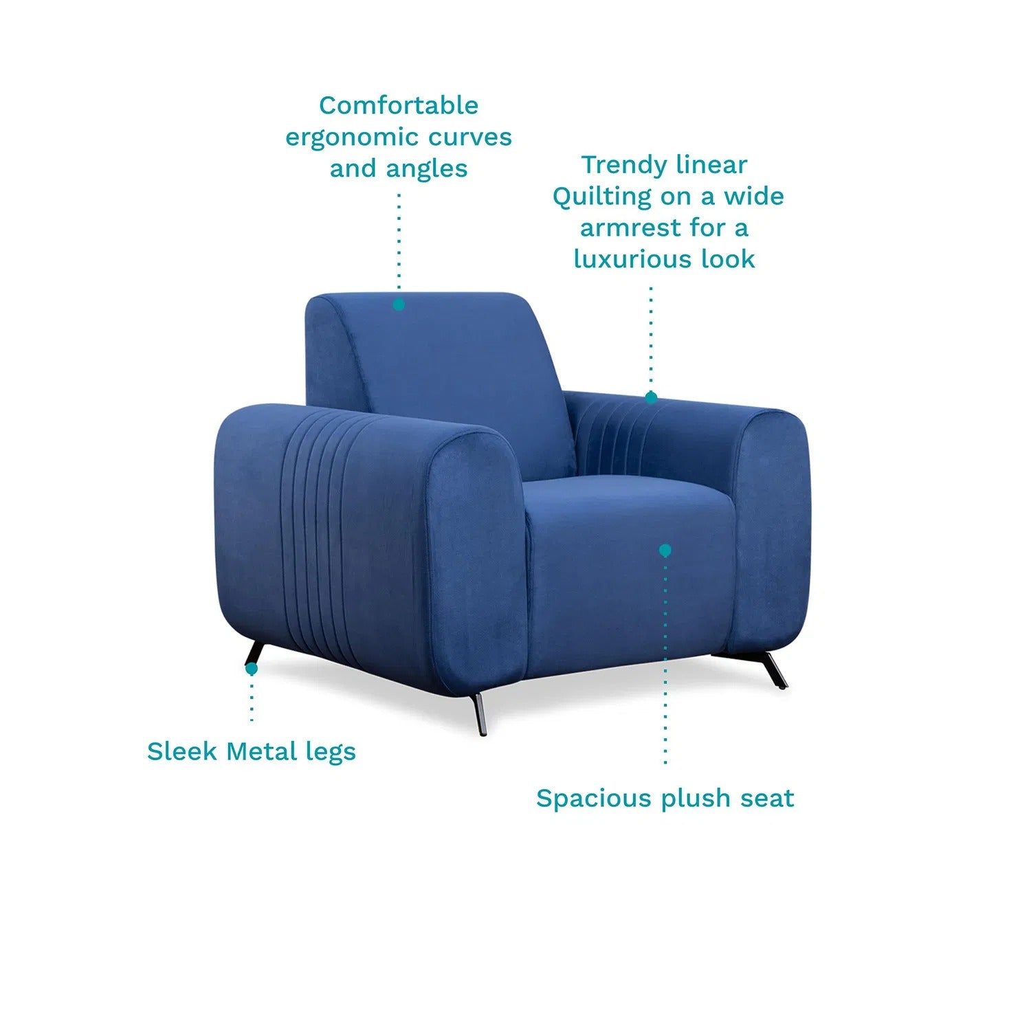Helio Velvet 3+1+1 Sofa Set in Sapphire Blue Color