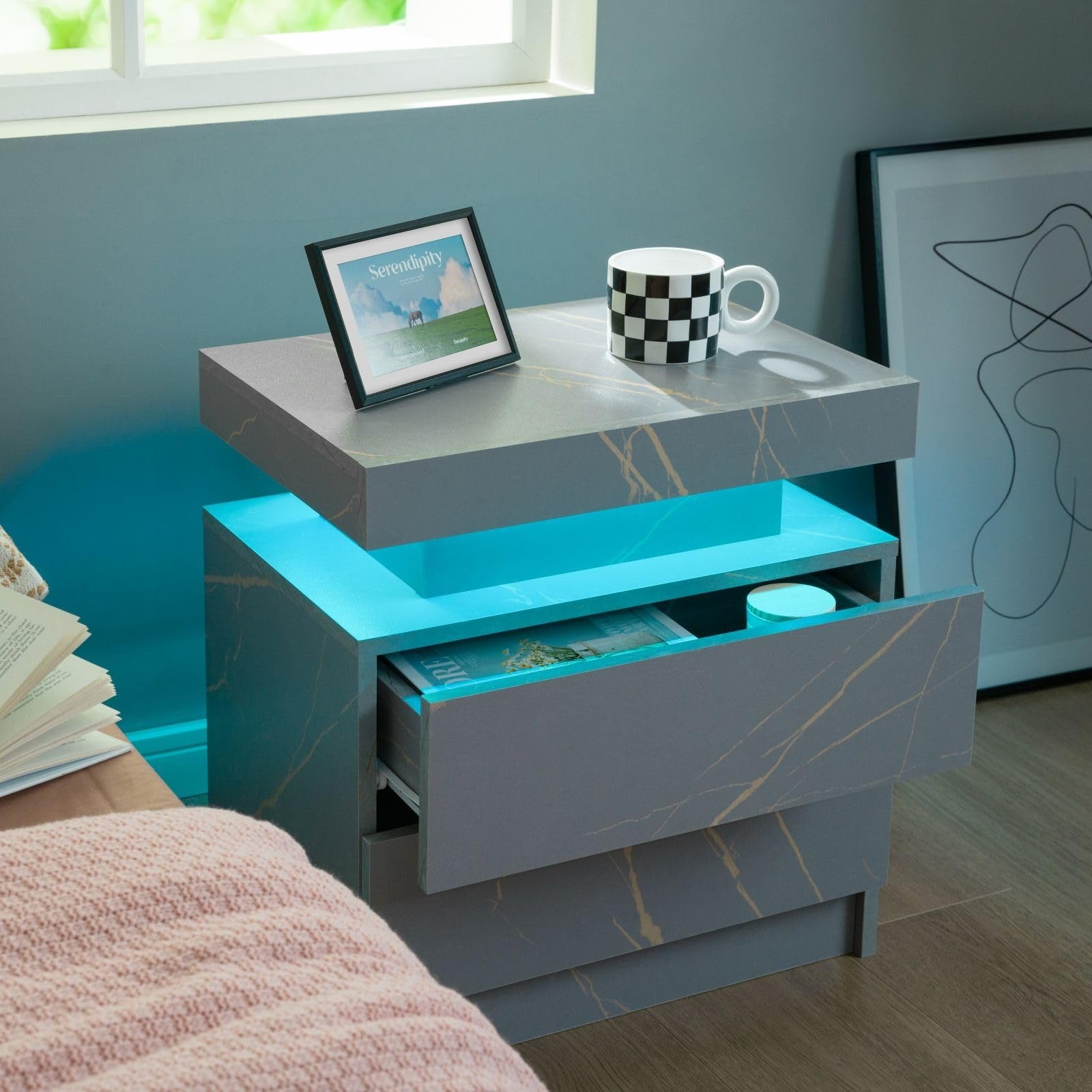 Nightstand Set of 2 Modern Night Stands Set of 2 Bed Side Table with 2 Drawers End Tables for Bedroom, Living Room