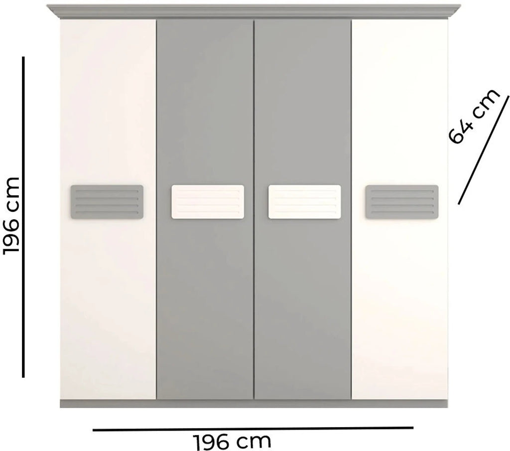 KSHOMESTOREE Engineered Wood 4 Door Wardrobe (Finish Color - White & Grey, Pre-assembled)