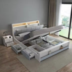 Japanese King Size Lightning Headboards Sleeper Sectional the Wooden Led Beds for Bedroom With Storage