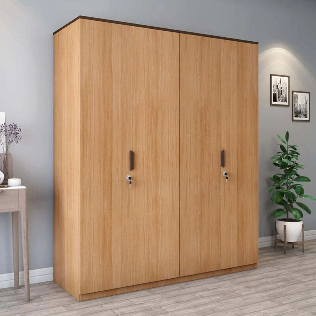 Nilkamal Milford Engineered Wood 4 Door Wardrobe (Finish Color - Teak, Knock Down)
