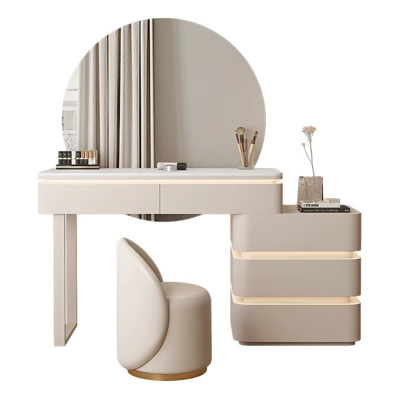 Modern Simple Makeup Vanity LED-Lighted Dresser with Mirror Metal Storage Dressing Desk for Bedroom Hotel Home Apartment