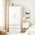 2-Door 66.9" H Armoire Wardrobe with Hanging Rod & 2 Drawers