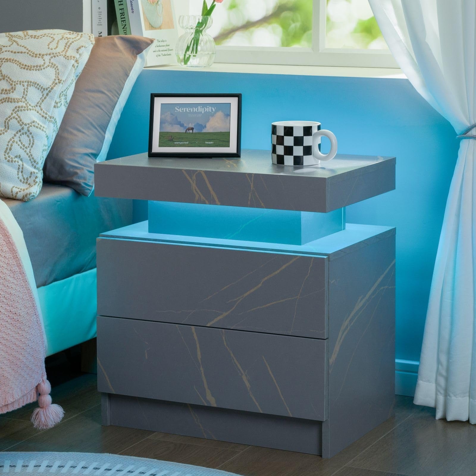 Nightstand Set of 2 Modern Night Stands Set of 2 Bed Side Table with 2 Drawers End Tables for Bedroom, Living Room