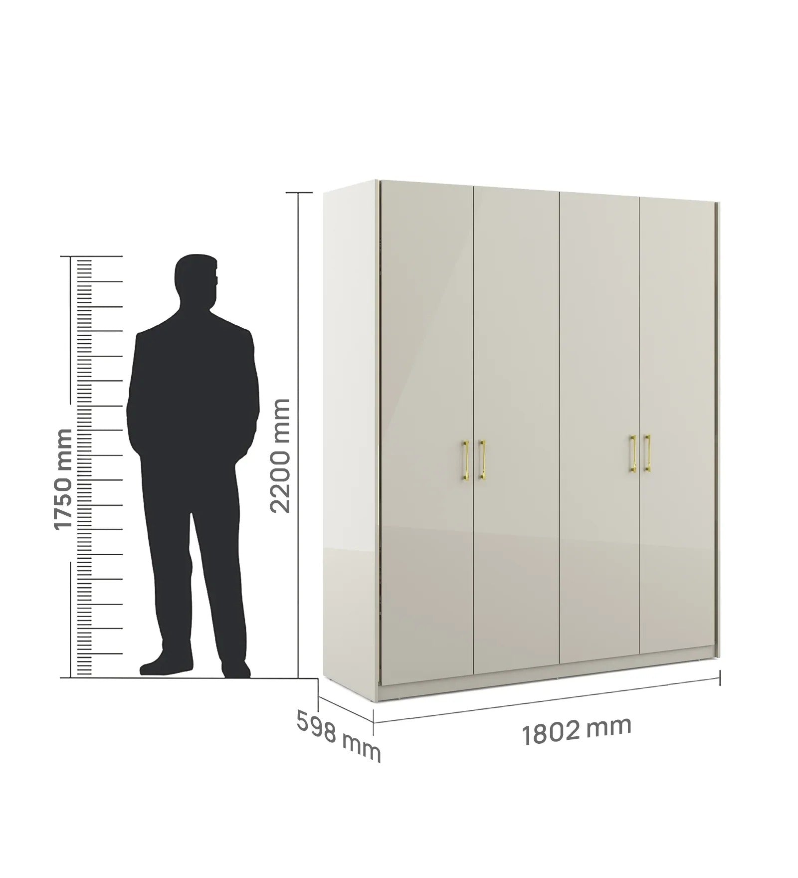 Stellar 4 Door Wardrobe in High Gloss White Finish