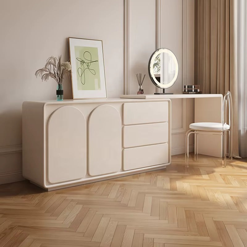 Nordic Modern Dressing Table Cream Style Bedroom Telescopic Home Dressing Table Integrated Cabinet Storage with Light