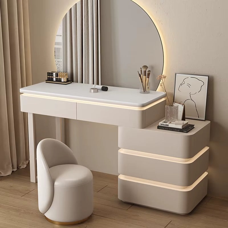 Modern Simple Makeup Vanity LED-Lighted Dresser with Mirror Metal Storage Dressing Desk for Bedroom Hotel Home Apartment