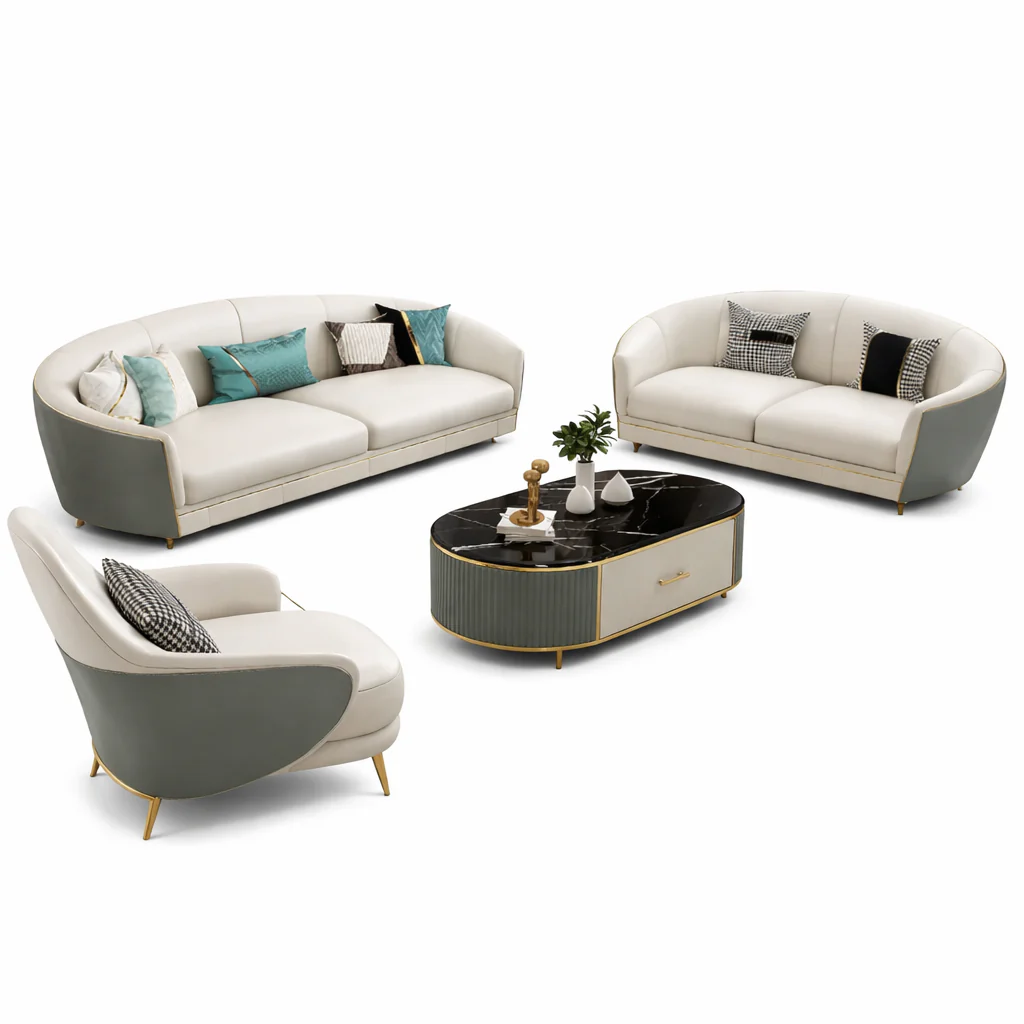 Prada Modern White Faux Leather Sofa Set