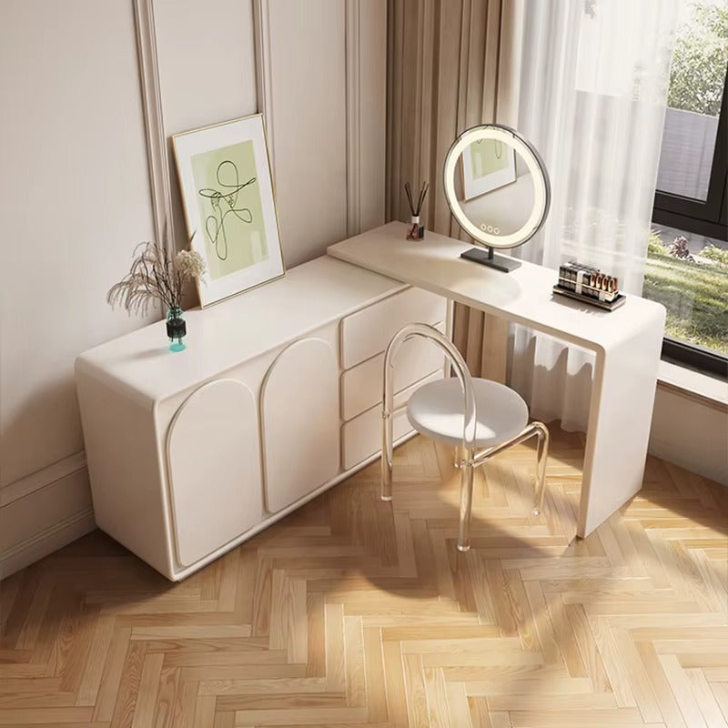 Nordic Modern Dressing Table Cream Style Bedroom Telescopic Home Dressing Table Integrated Cabinet Storage with Light