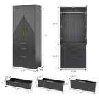 Contemporary 2-Door Solid Wood Wardrobe with Large Drawers and Hidden Storage