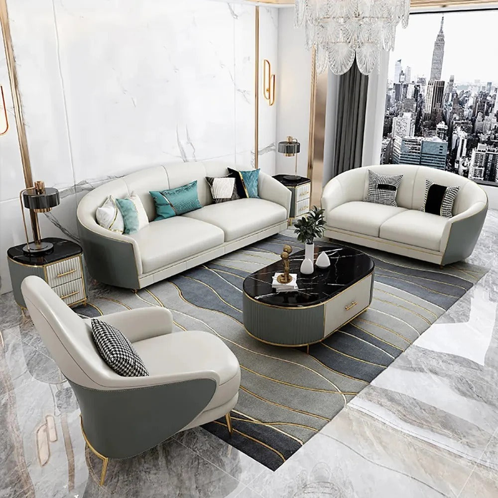 Prada Modern White Faux Leather Sofa Set