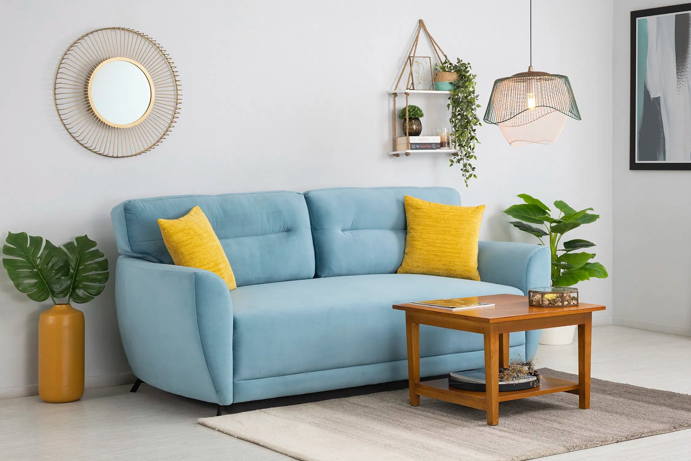 Elvis Velvet 3 Seater Sofa in Mineral Blue Color