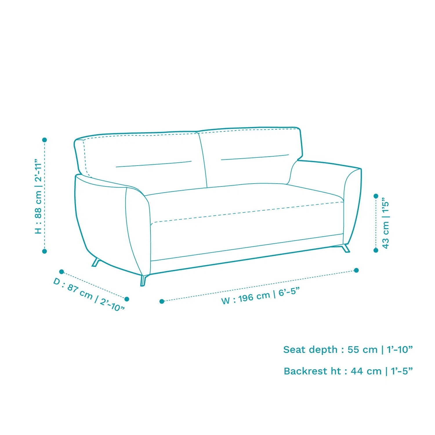 Elvis Velvet 3 Seater Sofa in Mineral Blue Color