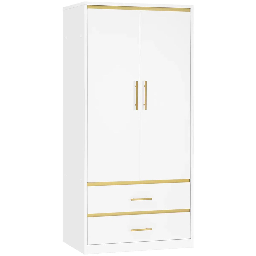 2-Door 66.9" H Armoire Wardrobe with Hanging Rod & 2 Drawers