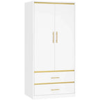 2-Door 66.9" H Armoire Wardrobe with Hanging Rod & 2 Drawers