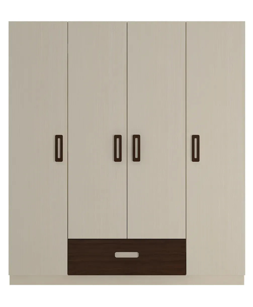 Elanza 4 Door Wardrobe With Drawer And Grooved Handles Light Wood - Coffee Walnut