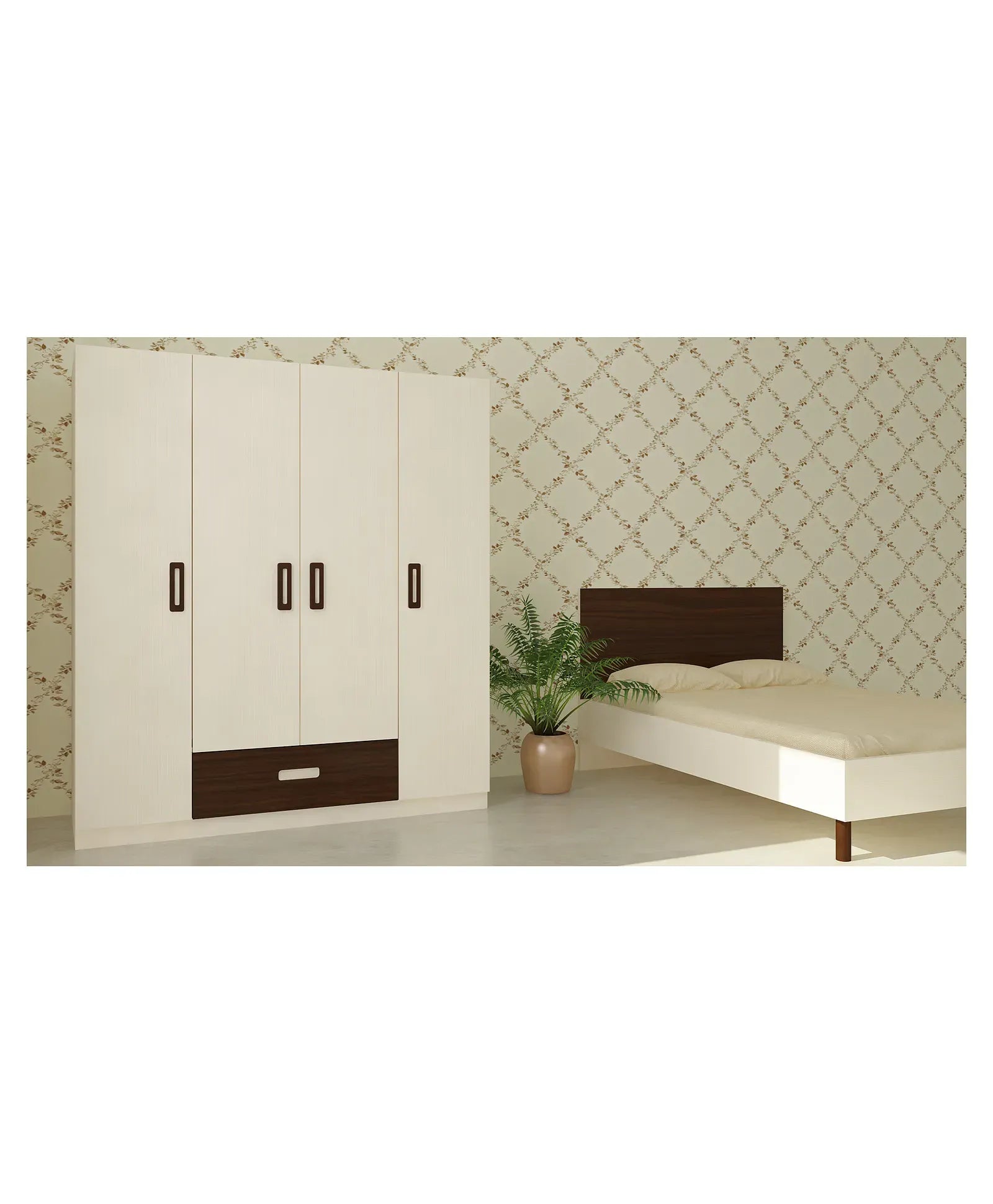 Elanza 4 Door Wardrobe With Drawer And Grooved Handles Light Wood - Coffee Walnut
