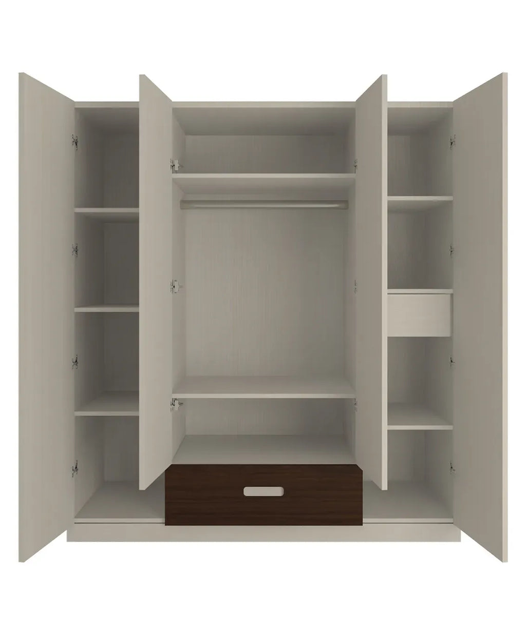 Elanza 4 Door Wardrobe With Drawer And Grooved Handles Light Wood - Coffee Walnut