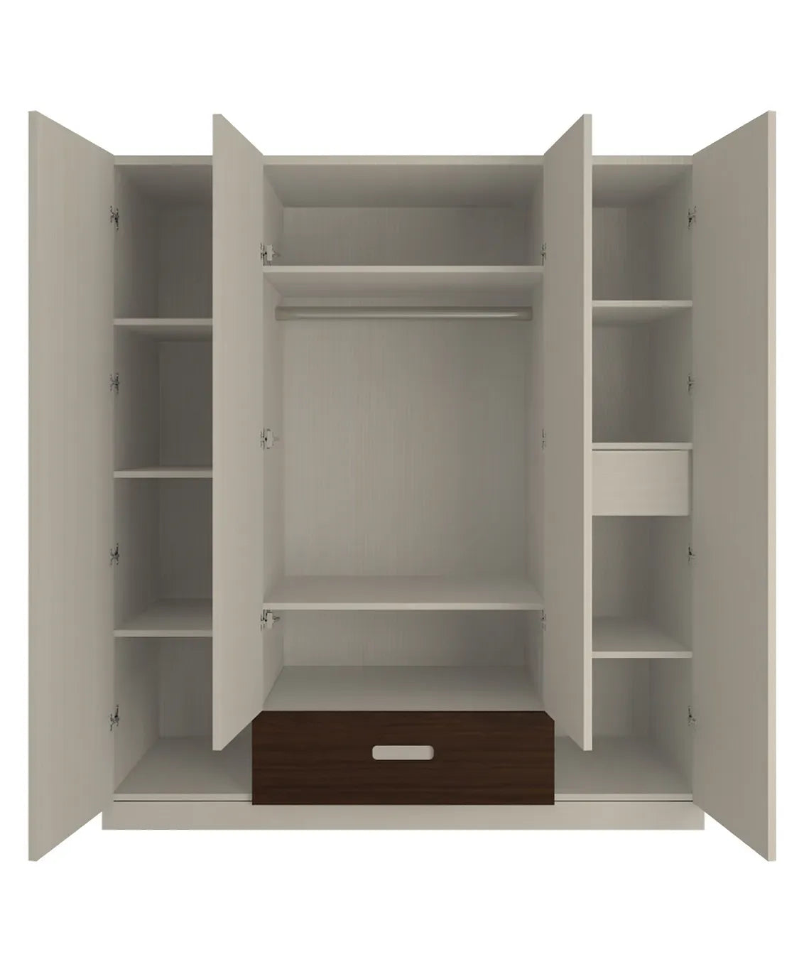 Elanza 4 Door Wardrobe With Drawer And Grooved Handles Light Wood - Coffee Walnut