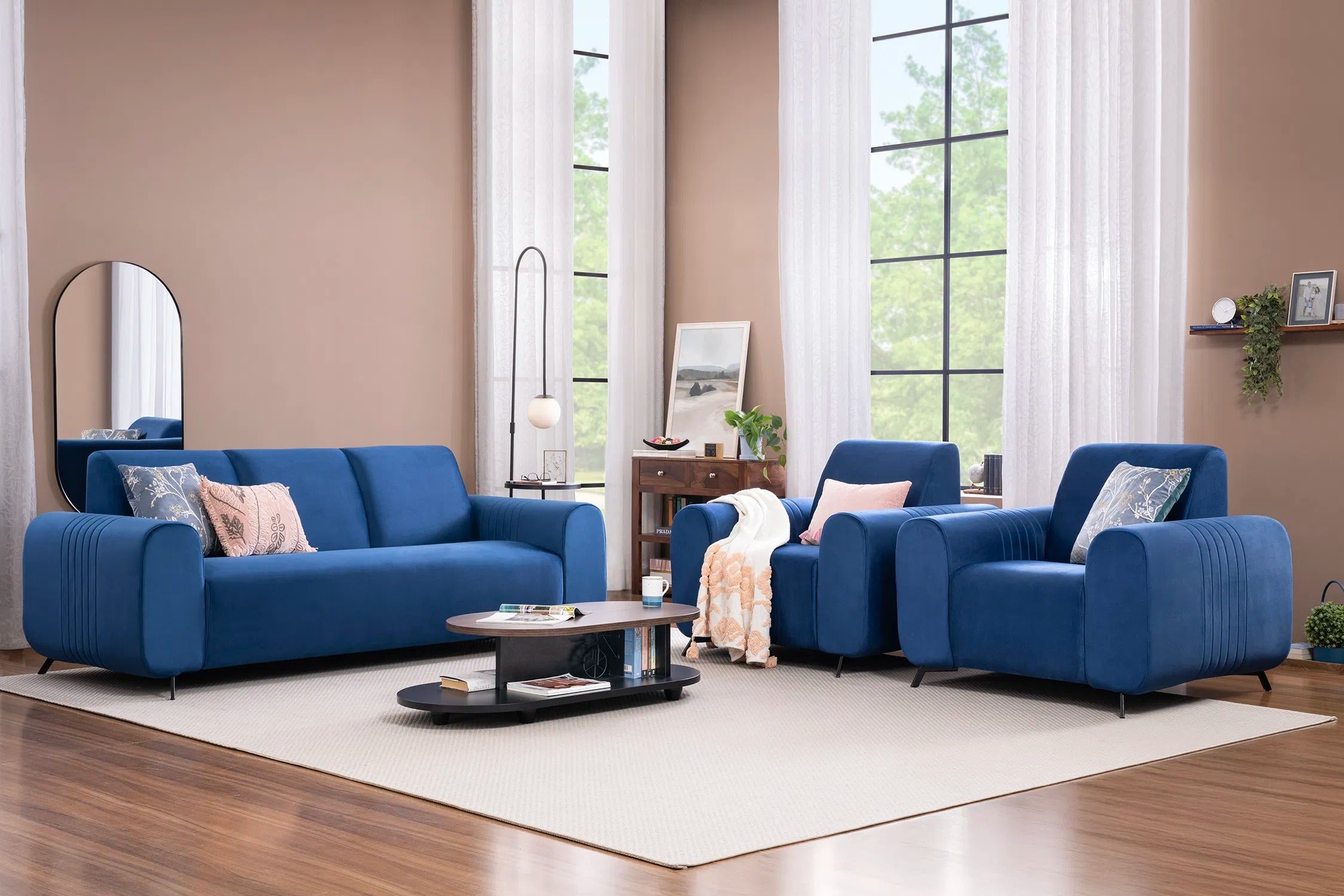 Helio Velvet 3+1+1 Sofa Set in Sapphire Blue Color