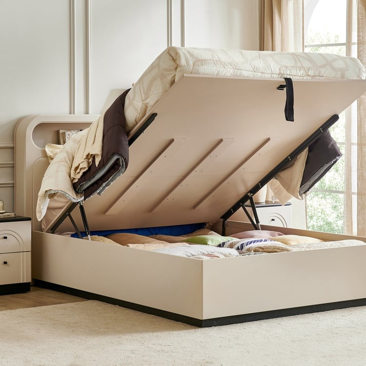Saga Eclipse King Bed with Hydraulic Storage - Cream