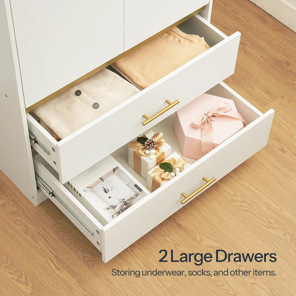 2-Door 66.9" H Armoire Wardrobe with Hanging Rod & 2 Drawers